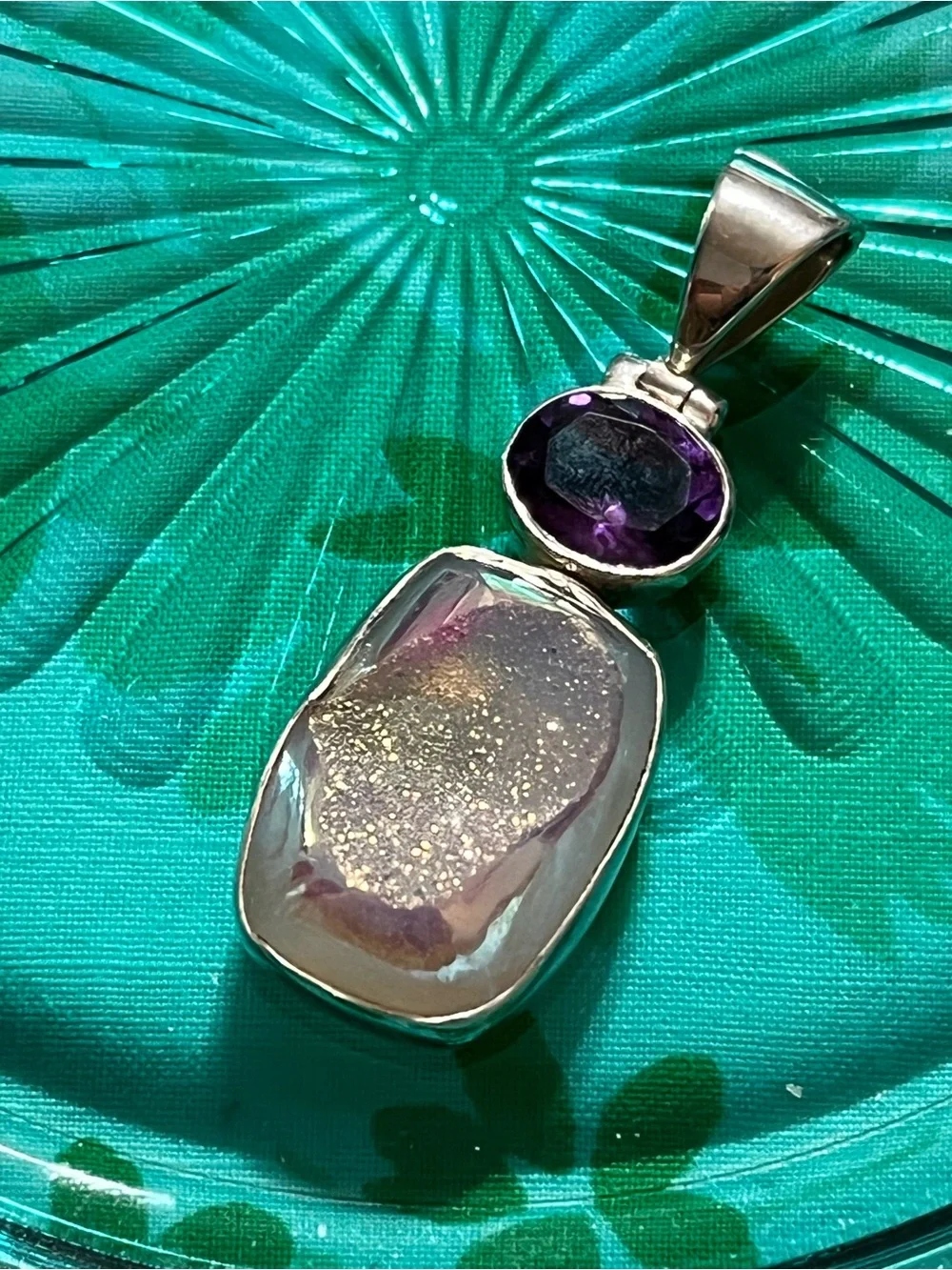 Arya Sterling Silver 925 Amethyst Pink Druzy Quartz Pendant